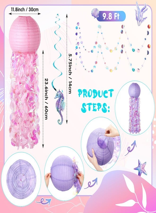 Otuuz 18 Pcs Mermaid Party Decorations Jellyfish Paper Lanterns Hanging Mermaid Garland Under The Sea Ocean Theme Party Supplies for Baby Shower Birthday Classroom Decoration - Image 5